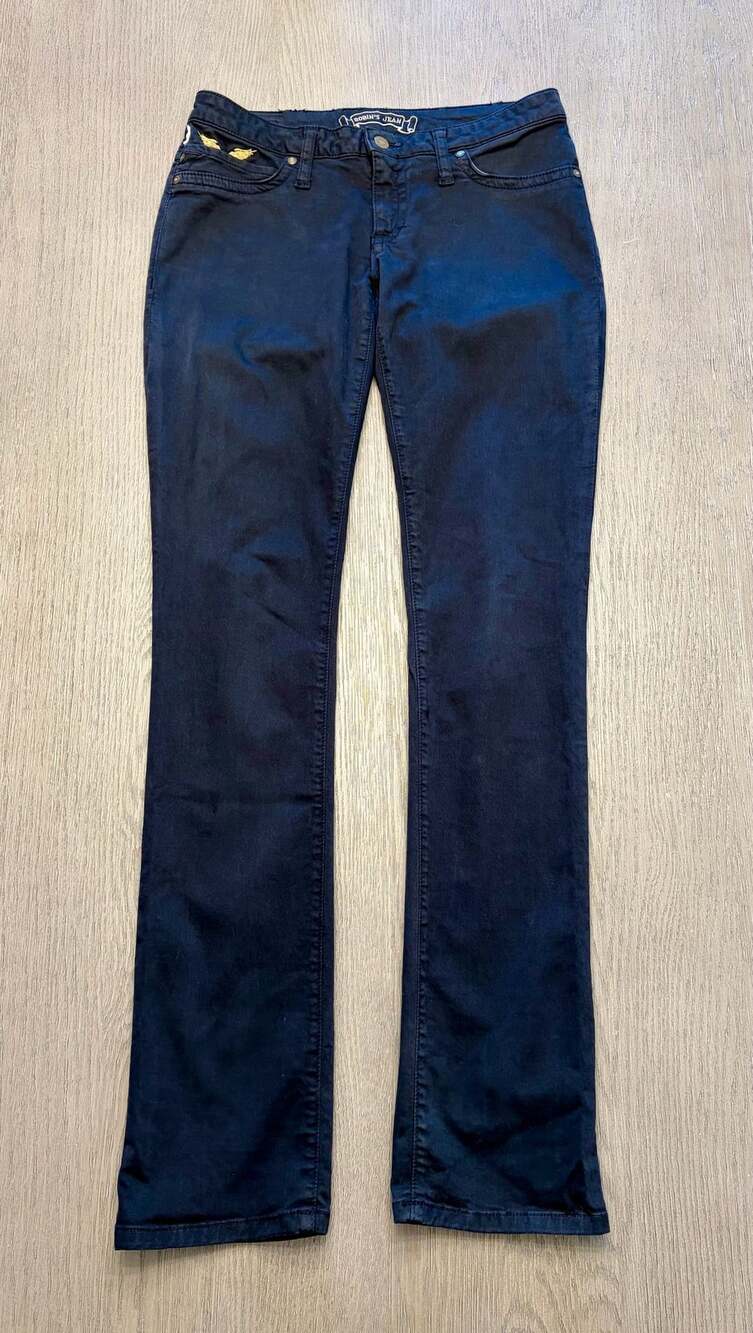 Robin’s Jean Marilyn Black Low Rise Bootcut Jeans 29 Gold Wings Y2K McBling